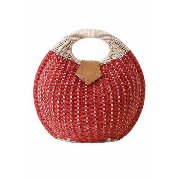 NEW CAP ZONE women's crochet rattan circle beach bag in red - Picture 1 of 3